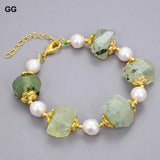 Green Prehnite Quartz Bracelet with Cultured Keshi Pearl