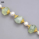 Green Prehnite Quartz Bracelet with Cultured Keshi Pearl
