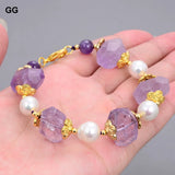 GuaiGuai Jewelry Natural Stone Pearl Amethyst Nugget Bracelet