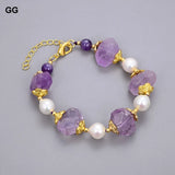 GuaiGuai Jewelry Natural Stone Pearl Amethyst Nugget Bracelet