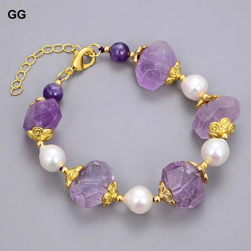 GuaiGuai Jewelry Natural Stone Pearl Amethyst Nugget Bracelet