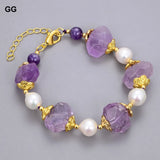 GuaiGuai Jewelry Natural Stone Pearl Amethyst Nugget Bracelet