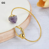 Keshi Pearl Amethyst Bangle Bracelet 24K Yellow Plated