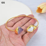Keshi Pearl Amethyst Bangle Bracelet 24K Yellow Plated