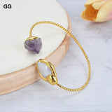 Keshi Pearl Amethyst Bangle Bracelet 24K Yellow Plated