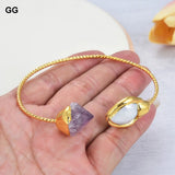Keshi Pearl Amethyst Bangle Bracelet 24K Yellow Plated