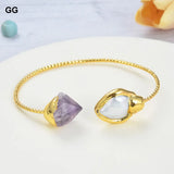 Keshi Pearl Amethyst Bangle Bracelet 24K Yellow Plated