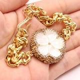 Natural Sea Shell Carved Flower Copper Chain Bracelet