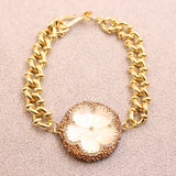 Natural Sea Shell Carved Flower Copper Chain Bracelet