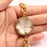 Natural Sea Shell Carved Flower Copper Chain Bracelet