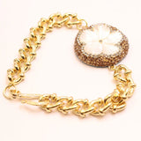 Natural Sea Shell Carved Flower Copper Chain Bracelet