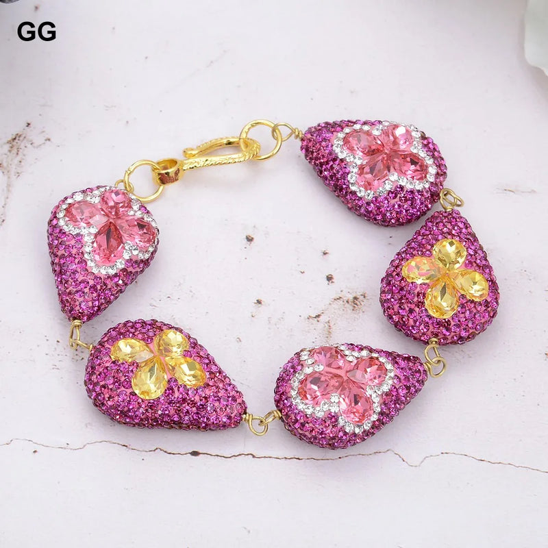 Fuchsia Crystal Flower CZ Bracelet For Women