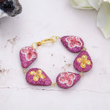 Fuchsia Crystal Flower CZ Bracelet For Women
