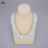 Opal Crystal Water Drop Pendant Necklace for Women