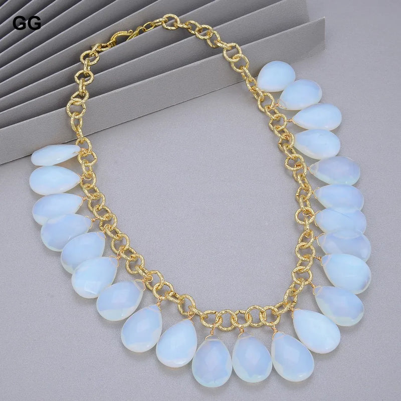 Opal Crystal Water Drop Pendant Necklace for Women