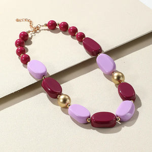 Colorful Beaded Chain Necklace Resin Pendant Vintage Chocker Jewelry