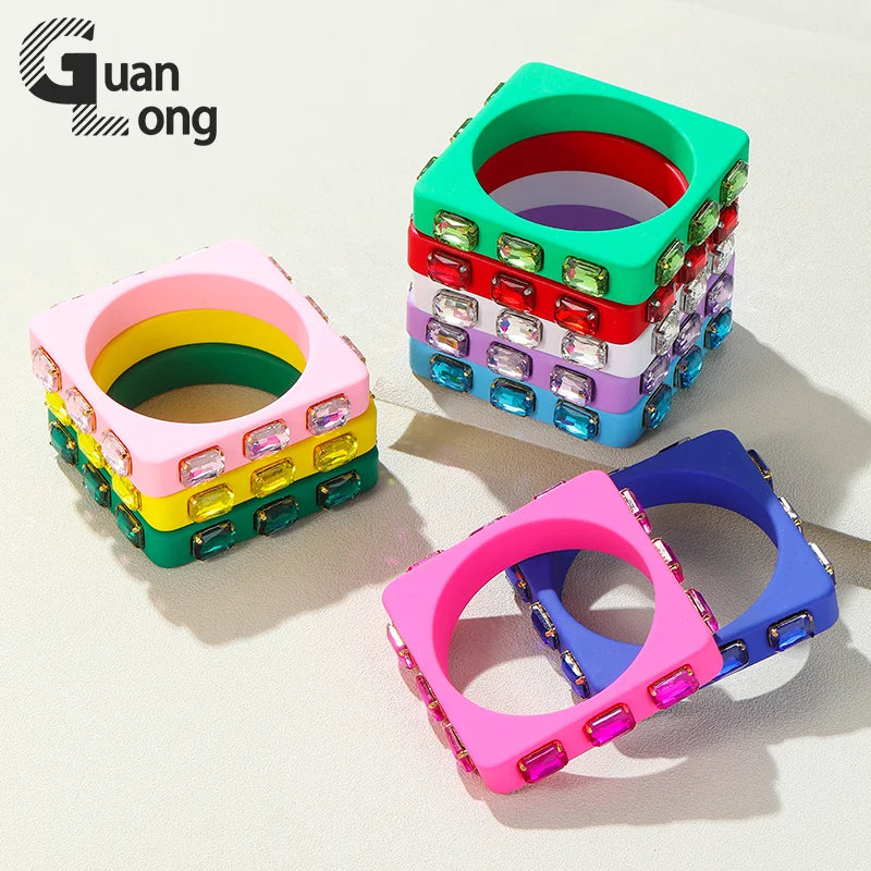 Square Geometric Bangles Multicolor Charm Punk Gothic Bracelets For Women