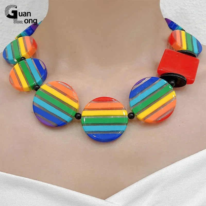 Colorful Bohemian Necklaces for Women Chain Punk Beaded Necklaces