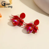 Big Beads Leaf Dangle Earrings for Women Long Laser Resin Drop Earring