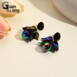Big Beads Leaf Dangle Earrings for Women Long Laser Resin Drop Earring