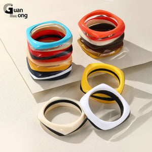 Colorful Bangles for Women Wide Geometric Irregular Square Retro Bangles