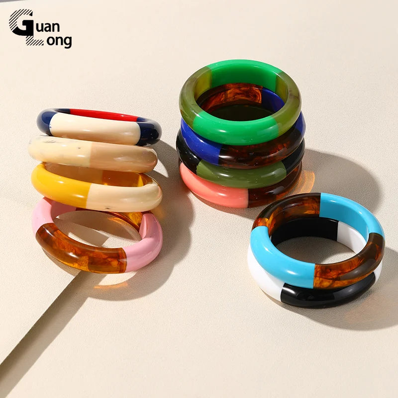 Colorful Resin Bangles Geometric Round Bracelets Retro Hand Jewelry