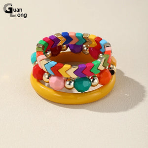 Vintage Bohemia Beads Bracelets Set for Women, Adjustable Charms Bangle