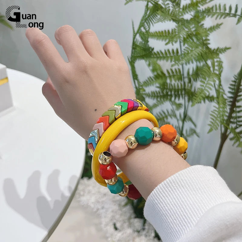 Vintage Bohemia Beads Bracelets Set for Women, Adjustable Charms Bangle