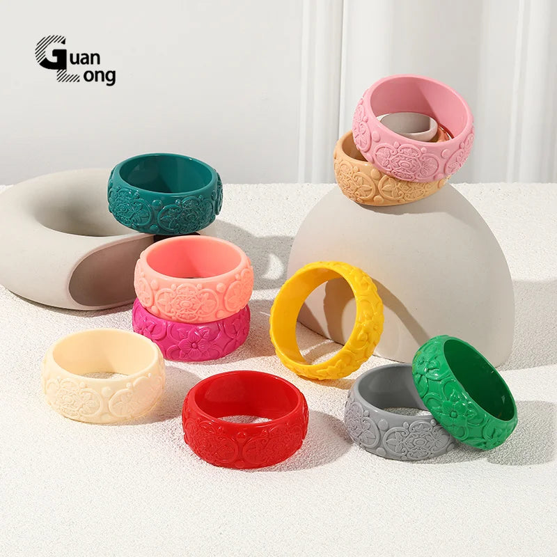 Colorful Bohemian Wide Bangles Acrylic Resin Indian Bracelets Bangles