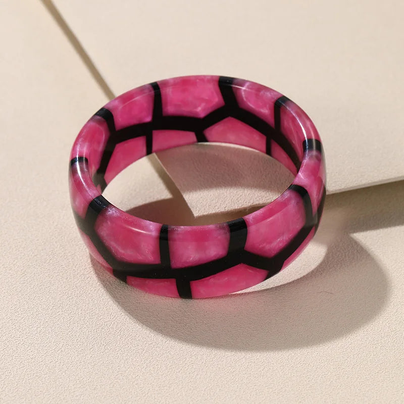 Vintage Resin Geometric Bracelet Wide Bangle Stripe Retro