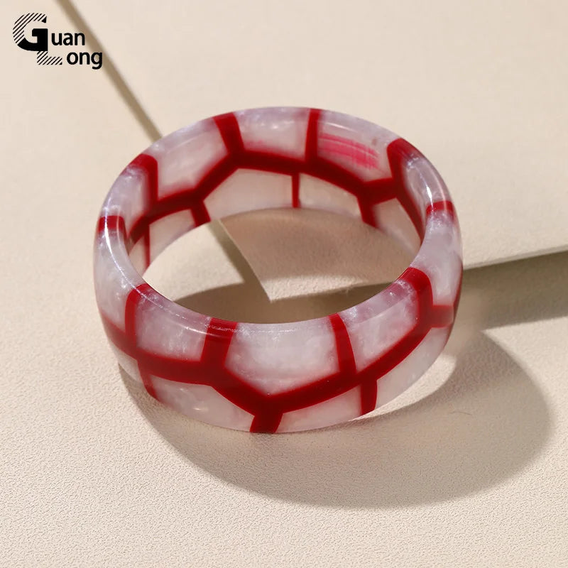 Vintage Resin Geometric Bracelet Wide Bangle Stripe Retro