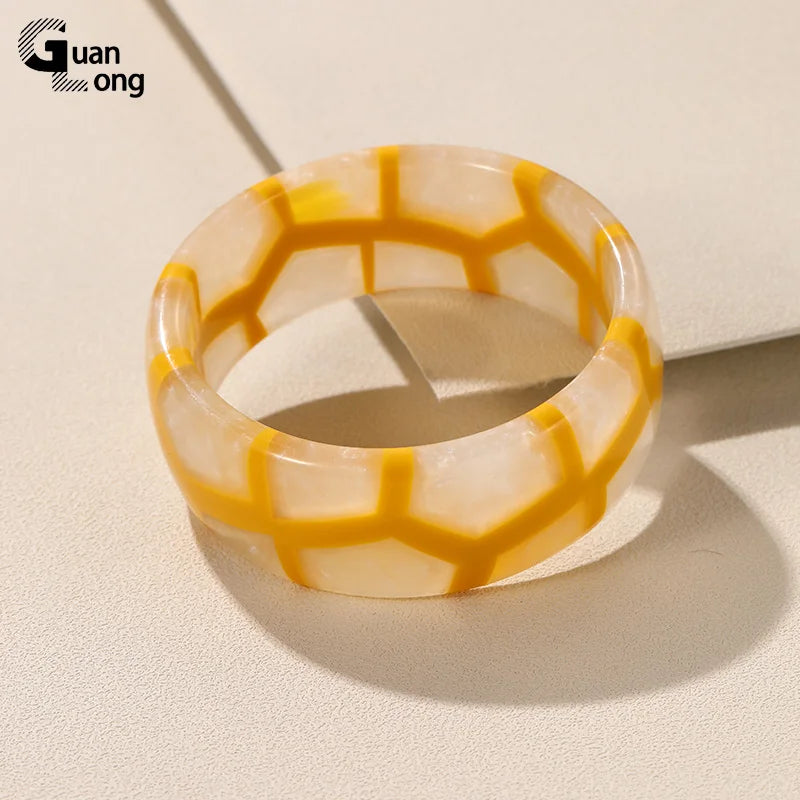 Vintage Resin Geometric Bracelet Wide Bangle Stripe Retro