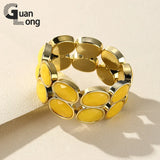 Vintage Resin Double-Chain Bracelets Elastic Charm Wide Bangle
