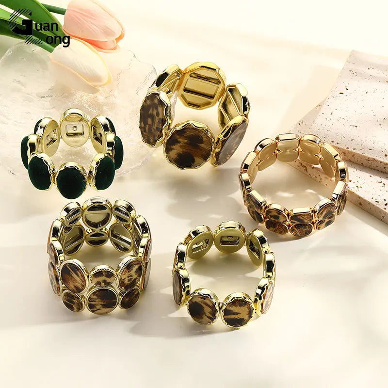 Vintage Retro Leopard Print Geometric Bracelet for Women