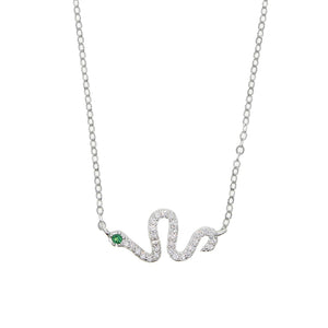925 Silver CZ Snake Charm Necklace for Women