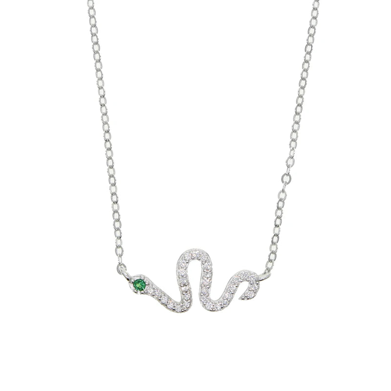 925 Silver CZ Snake Charm Necklace for Women