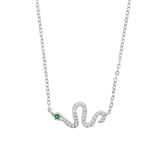 925 Silver CZ Snake Charm Necklace for Women