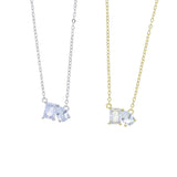 925 Silver Geometric CZ Necklace Rectangular Tear Drop Zirconia Jewelry