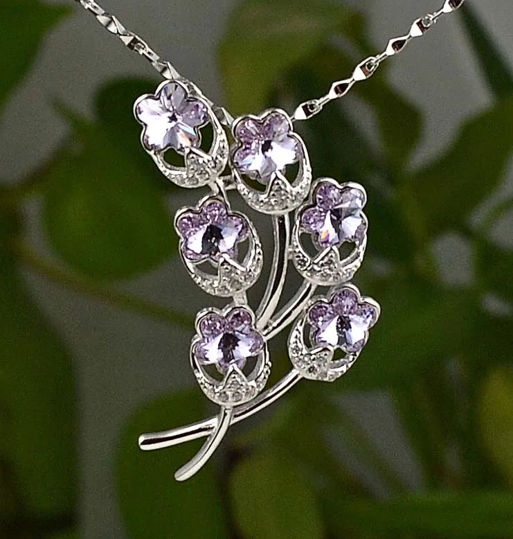 925 Silver CZ Crystal Rose Pendant 34mm PE37020