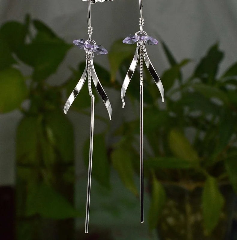 925 Silver Crystal Earrings 75mm Purple