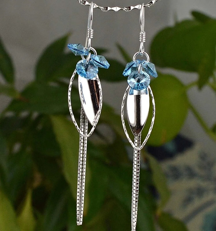 925 Sterling Silver Crystal Leaf Earrings, 60mm