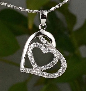 925 Silver CZ Heart Pendant Necklace 26mm