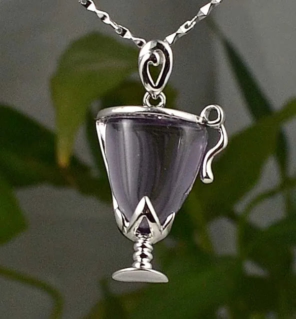 925 Silver Red Wine Cup Crystal Pendant 30mm PE36137