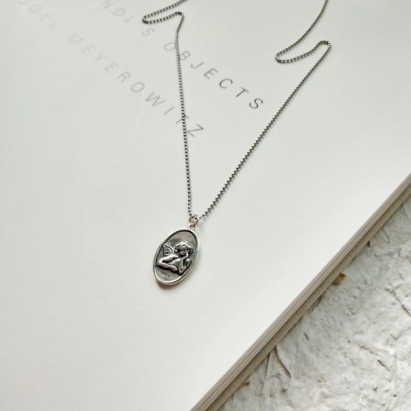 Guardian Angel Pendant 925 Sterling Silver Vintage Necklace