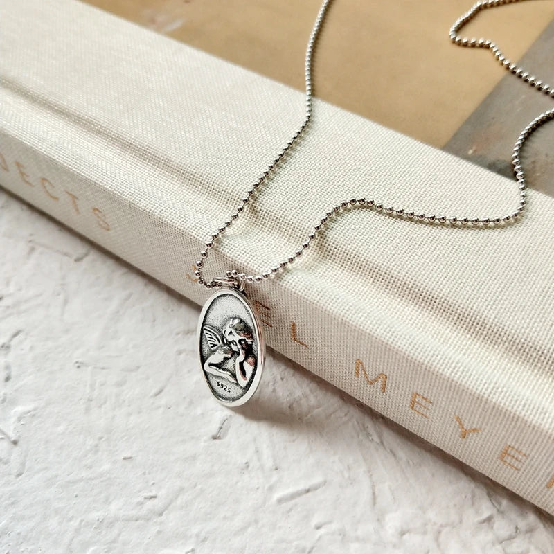 Guardian Angel Pendant 925 Sterling Silver Vintage Necklace
