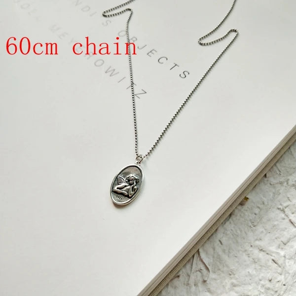 Guardian Angel Pendant 925 Sterling Silver Vintage Necklace