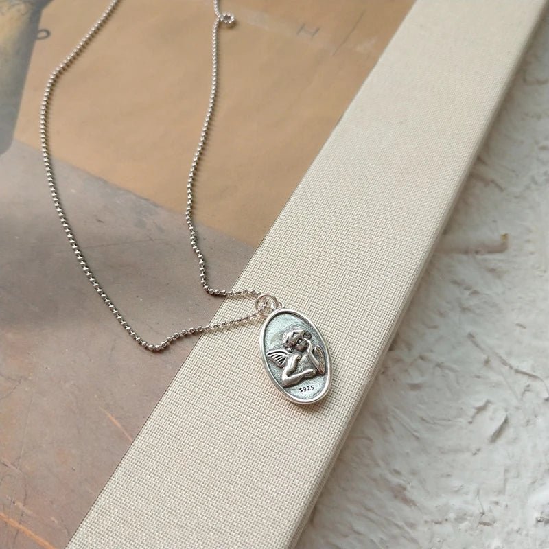 Guardian Angel Pendant 925 Sterling Silver Vintage Necklace