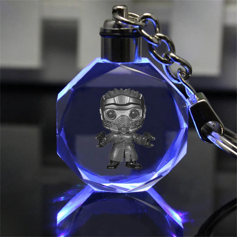 Guardians Raccoon Groot Anime LED Key Chains LOGO Figure Keyring Crystal Toy