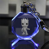 Guardians Raccoon Groot Anime LED Key Chains LOGO Figure Keyring Crystal Toy