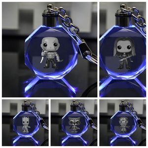 Guardians Raccoon Groot Anime LED Key Chains LOGO Figure Keyring Crystal Toy